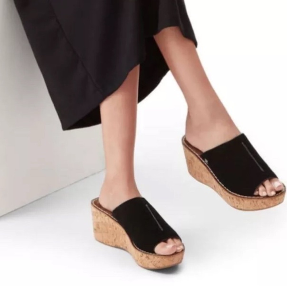 Sam Edelman Ranger Sandal  Black Suede Cork Platform Wedge Slides‎ Women Size 10
